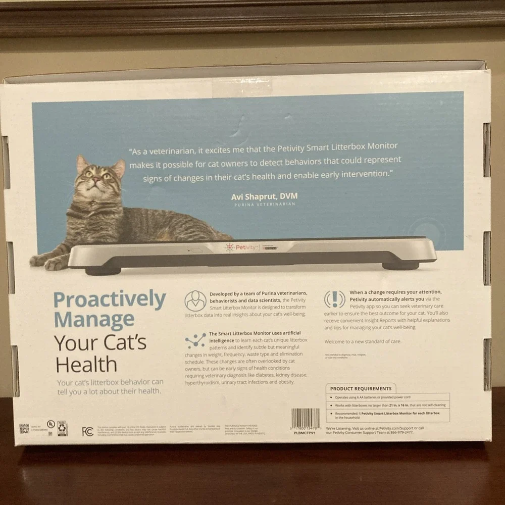 Petivity Smart Litterbox Monitor Health Tracking Alert System for Cats Open Box